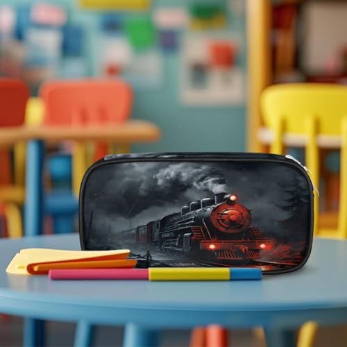 Image of Train Big Capacity Pencil Case Pencil Pouch with Zipper, Pen Marker Stationery Bag Art Supply Storage Organizer Box Portable Stationery Storage Bag Pen Holder for Boys Girls