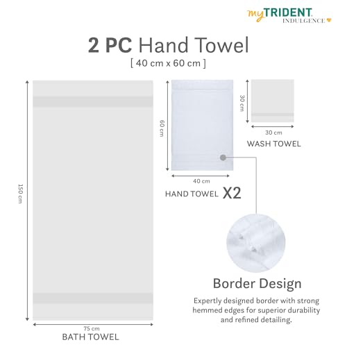 Image of MYTRIDENT Towels for Hand, Indulgence Collection, 100% Cotton Towels for Men /Women, 600 GSM, 2 Pc Hand Towel Set Luxury, 40 cm x 60 cm - Bright White