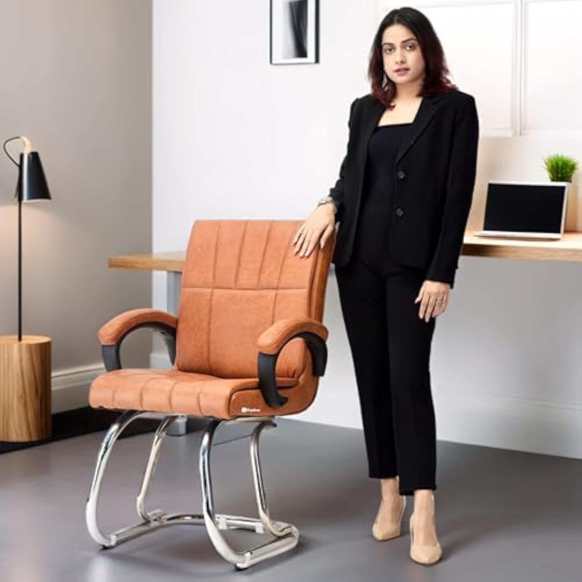 Comfortable Office Visitor Chair with Armrests, Brown
