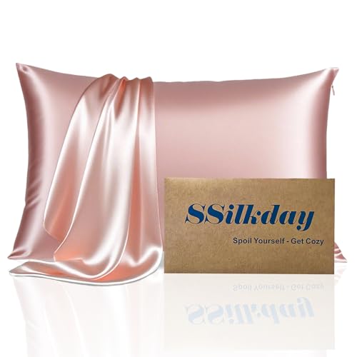 Mulberry Silk Pillow Cases with Zipper, Ultra Smooth Soft Breathable Cooling Pillow Cases for Hot Sleepers, Silk Satin Pillowcase for Hair and Skin, Gifts for Women (Pink, Standard Size, 1 Pack)