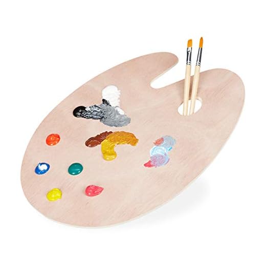 Relaxdays Paleta Pintura Plana, con Orificio Pulgar, para Mezclar Témperas, Óleo, Madera, 40x30 cm, Natural