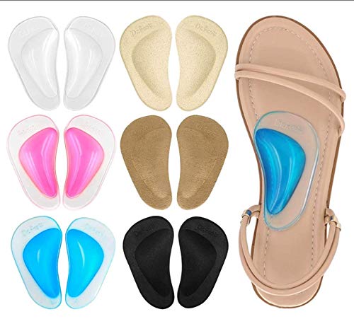 Dr. Foot's Gel Arch Support Cushions for Flat Feet, Shoe Insoles for Flat Feet, Reusable Arch Inserts for Plantar Fasciitis, Arch Support Shoe Inserts for Men & Women (6 Colors - 6 Pairs)