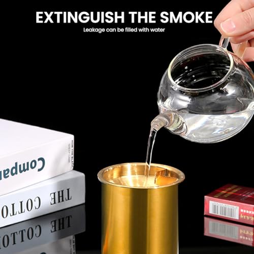 Image of HASTHIP Car Ash Tray Stainless Steel Golden Ashtray, Windproof Ashtray with Cigarette Holder & Funnel Lid, Car Ash Tray Table for Home Office, 3.9 x3.9 x3.9 inches (Golden)