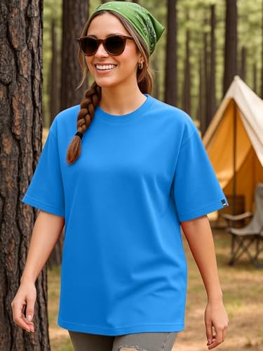 Image of Bewakoof Women's Solid Oversized Fit Half Sleeve Round Neck Cotton Jersey T-Shirt