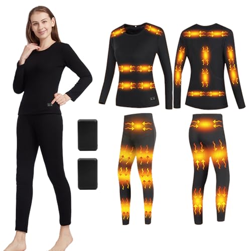 TOVCHEI Heated Underwear Thermal Tops & Pants Set Men Women Outdoor 28-Zone Heated Underwear 3-Level Temperature with Battery,Women,S