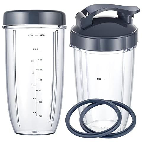 Blender Replacement Cups for Nutribullet Blender, 32oz & 24oz Cups with Flip Top To Go Lid & Flat Lid & Rubber Gasket, Compatible with Nutri Bullet 600W/900W Blenders (6 PCS) Cover
