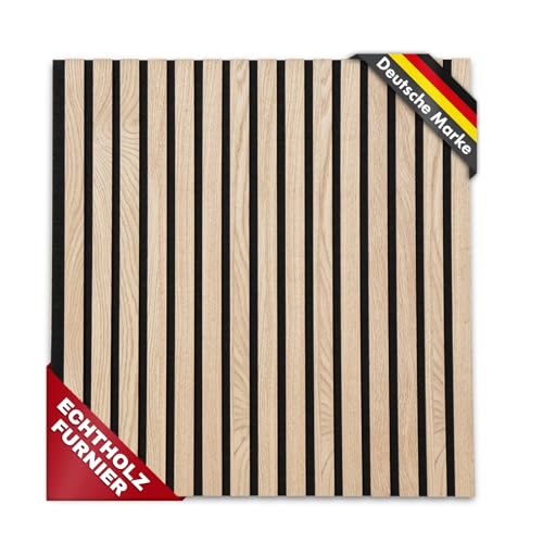 Floordirekt 3D Akustikpaneele, Wandpaneele mit Echtholzfurnier für eine angenehme Raumakustik, Lamellenwand Holz und Filz, Wandverkleidung als Schallschutz, Schalldämmung (White...
