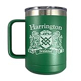Harrington Irish Coat of Arms Stainless Steel Green Travel Mug with Handle