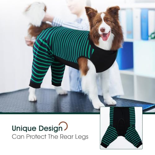 Image of Kuoser Dog Recovery Suit with Anti Licking Rear Leg Sleeve, Green L | Abdominal Dog Surgical Suit with Pants Cover Protect Wounds, Dogs Elbow Protector Soft Pet Surgery Onesie Cone Alternative