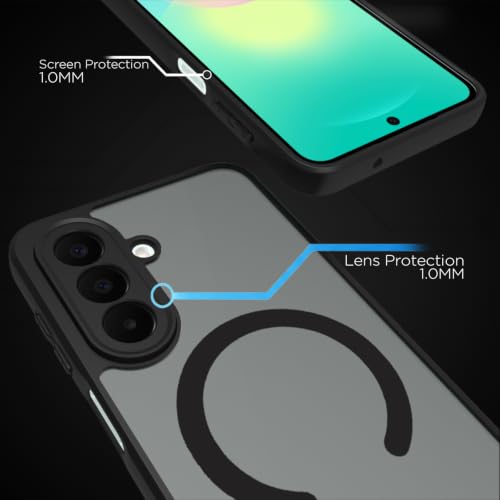 Image of RIGGEAR Shockproof Sleek Hybrid Armor Magnetic Back Cover Case Compatible with MagSafe Accessories for Samsung Galaxy A27 5G (Smoke Black Matte PC + Black TPU Bumper)