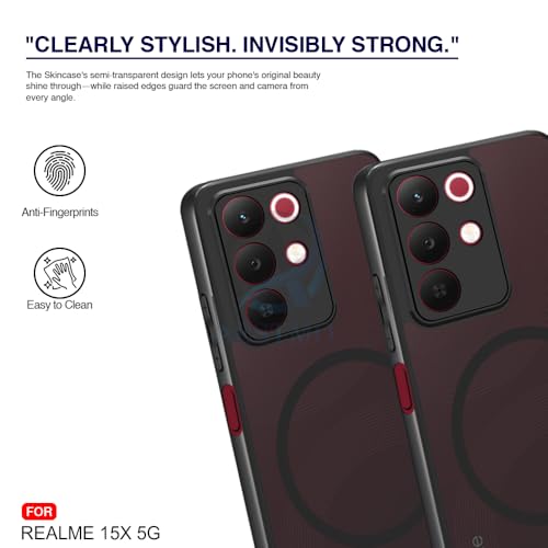 Image of AESTMO Realme 15X / C85 / Narzo 90X 5G Back Cover | 360 Protection | Matte Frosted Hard Back Translucent | Compatible with MagSafe Accessories (Magsaf Matte Case, MagSafe Matte Hard Black Bumber)