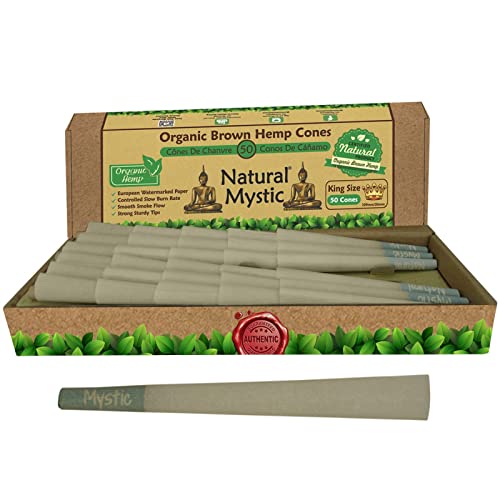 Pre Rolled Cones King Size â€“ Hemp Rolling Paper With Raw Organic Fibers Classic Preroll 50 Pack Natural Mystic Brown Pre Roll Papers With Filter Tips Use Cone Loader Filling Machine Packing Sticks