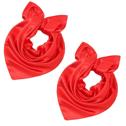 2PCS Satin Scarf 23.6 Inches Head Ribbon Scarf Square Neck Hair Vintage scarfs for Retro Women Girls