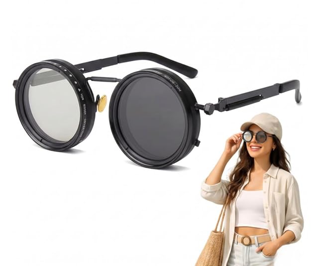 Image of Adjustable Tint Sunglasses Twist Round SunglassesAdjustable Brightness1-9 Gears Polarized, Unisex Round Glasses for Fishing Driving Cycling, UV400 Protection Outdoor Shades
