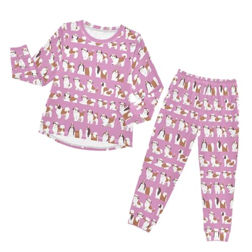 Shih Tzu Dogs Pink Cute Soft Pajama Set for All Seasons,Breathable Pjs Long Sleeve Sleepwear,Comfy Loungewear 2 Piece Underwear Set 5T