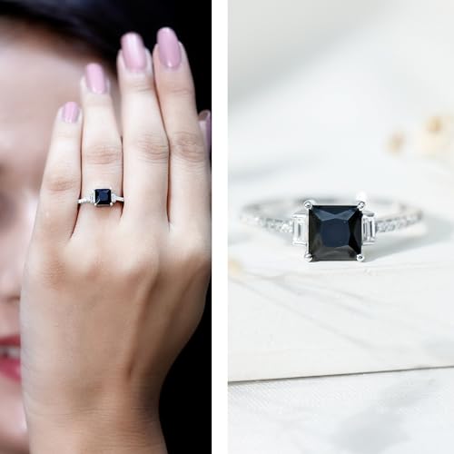 Certified Lab Grown Black Diamond 6 MM Princess Cut Engagement Ring with White Diamond, AAAA Quality2