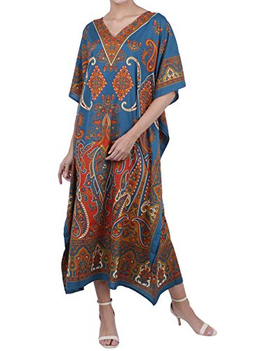 Miss Lavish Damen Kaftan Tunika Kimono Maxikleid Sommer Strand Cover Up Plus Size Kleider, Einheitsgröße, 102-petrol, Einheitsgröße