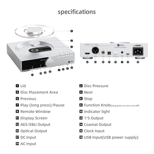 Image of SMSL PL200T CD Player for Home, USB /Clock Input Optical /Coaxial /IIS /AES /EBU Output HiFi MQA-CD Transport 32bit /768kHz DSD512 P.A.S.S. System Desktop Audio Player