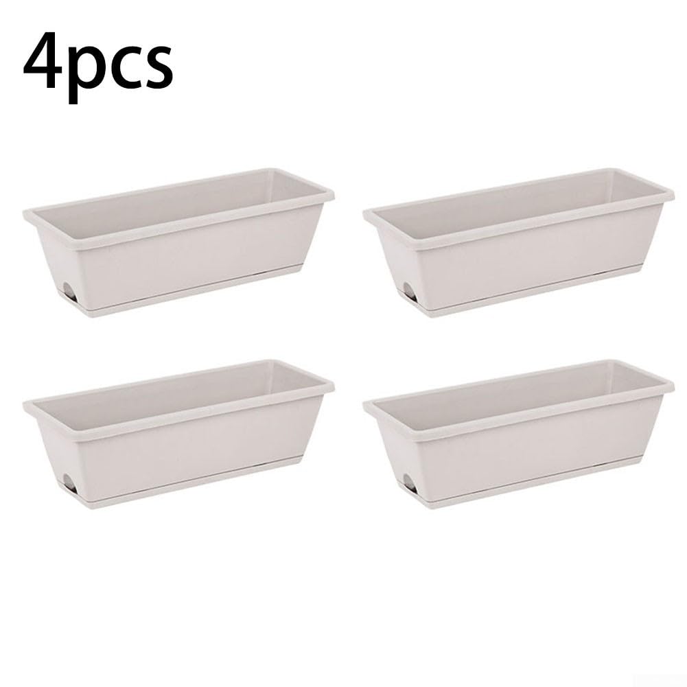 4 cajas de plástico con ventana para plantas con bandeja y sistema de drenaje, forma rectangular para jardinería de verduras, suculentas y flores (gris sombra)