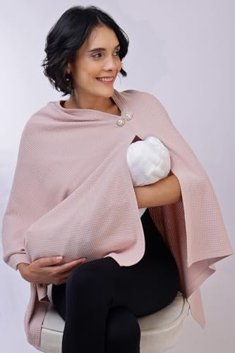 Image of Zelena Cotton Bamboo Blend Premium Nursing Cover for Breastfeeding | Breastfeeding Cover for Mothers | Feeding Shawl for Mother | Breathable Nursing Covers | Poncho for Mom (Nude Pink)