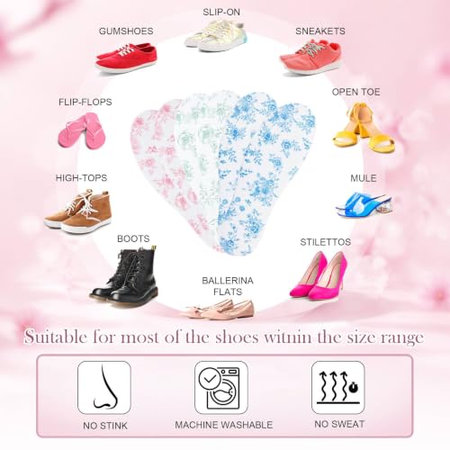 Image of 3 Pairs No Show Socks Sockless Shoe Liner Washable Barefoot Shoe Insoles No Slipping Inserts (Floral Style)