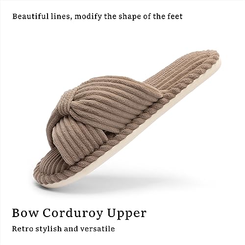 Image of Chantomoo Slippers for Women Memory Foam House Womens Slipper Slides Home Bedroom Bathroom Spa Open Toe Corduroy Bow Slippers Cozy Comfortable