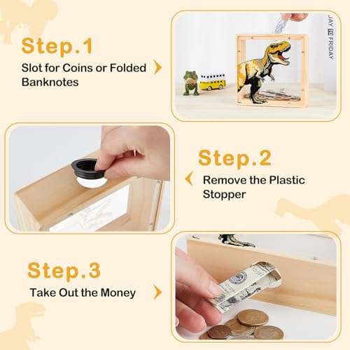 Image of ICOSY Piggy Bank for Kids, Wooden Framed Coin Bank