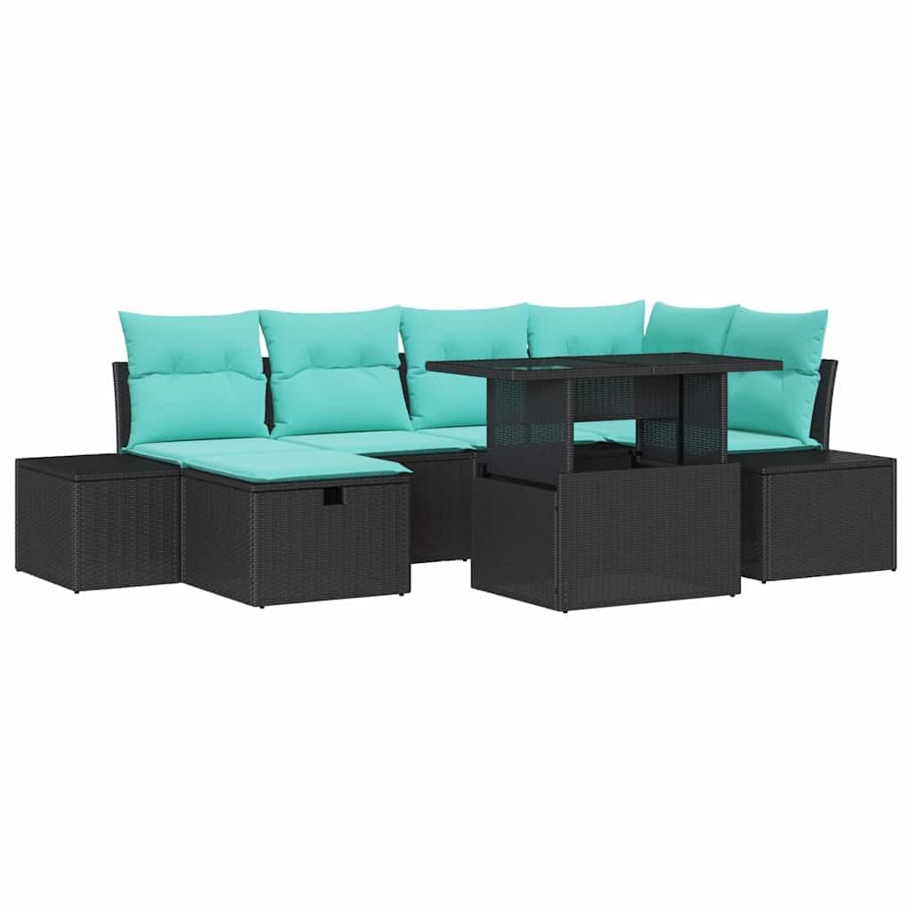 Generisch Gartensofa-Set 7 STK. Schwarz Poly-Rattan,Gartenmöbel-Sets,68.4kg-3361215
