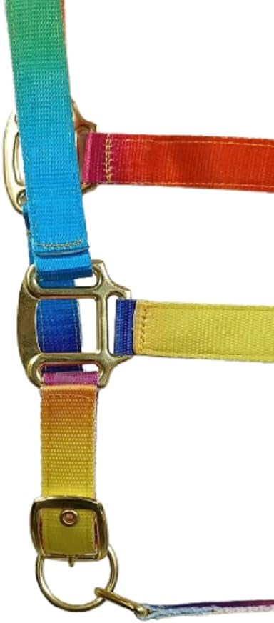 Rainbow Color Adjustable Heavy Duty Nylon Horse Halter with Snap for Pony, Cob and Full Horse