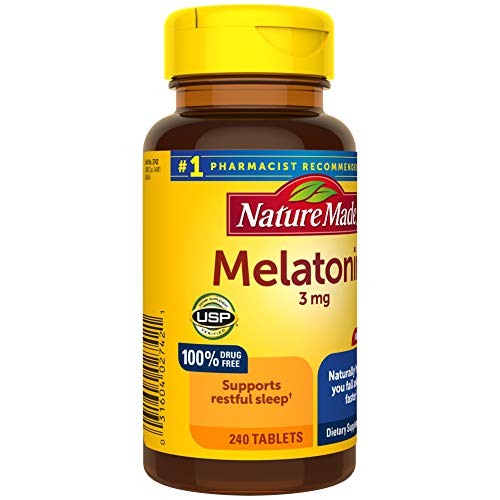 Nature Made Melatonin 3Mg Tablets, 100% Drug Free Sleep Aid For Adults, 240 Tablets, 240 Day Supply #TOP6