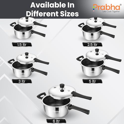 Image of Prabha Stainless Steel Pressure Cooker Outer Lid 6 Litre Tri-Ply Hexa Cube Non-Stick Manual Kitchen Cookware ISI Certified for Gas & Induction