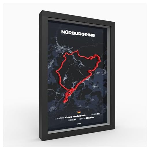 Nürburgring 3D Motorsport A4 Poster im Holzrahmen I Hochwertiger 3D Druck I 2000dpi I 280g Papier I 3D Rennkunst als Deko für Wand, Büro & deinen Schreibtisch oder als Geschenk I Rennstrecken Poster