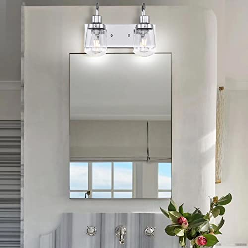 Image of Yaohong Modern Bathroom Lighting Fixtures Chrome Finish, 2-Light Vanity Lights Classic Style Wall Sconce with Clear Glass Shade for Hallway Entryway Kitchen Bedroom