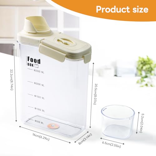 YTCYKJ 2 Pcs Cereal Storage Containers with Time Dial and Foldable Handle, 2.8L Airtight Rice Container Food Dispenser with Measuring Cup Ideal for Grains, Snacks, Pet Food - Image 3