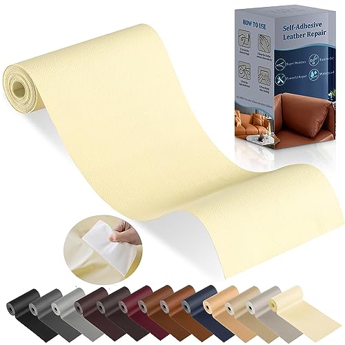 Image of YAFLC Leather Repair Patch for Furniture, 4 inch x 63 inch Self-Adhesive Leather Repair Tape for Couches, Car Seats, Sofa Jackets, Handbags - Beige, Yellow