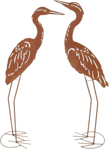 Metall Vogel Rost, 2er Set, Kranich, Reiher, Echtrostfinish Maße: Höhe 88 cm, einfache Selbstmontage