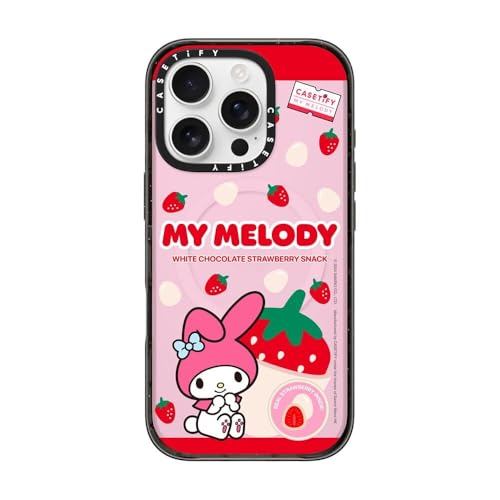 CASETiFY �C���p�N�g iPhone 16 Pro �P�[�X [MagSafe�Ή�/���^ �y��/�ϏՌ�/�T�����I�L�����N�^�[�Y Co-lab] - My Melody Strawberry Chocolate - �N���A �u���b�N