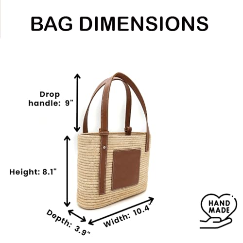 Bolso Tote de Raffia con asas de cuero miniatura 4