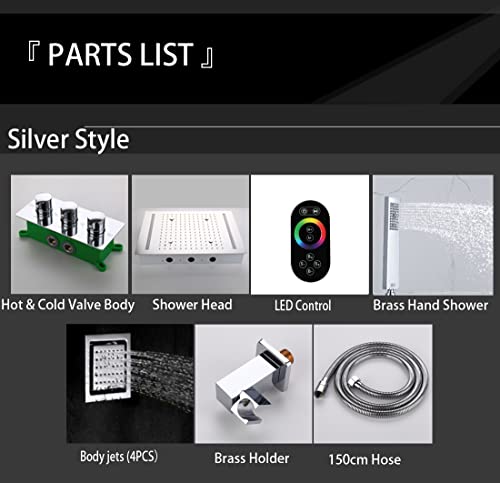 Dulabrahe Brass Chrome Rain Shower System Metal Ceiling Mounted 14 X 20 Inch Stainless Steel Led Rainfall Shower Head Spa Shower Body Massage Combo Mixer Jets #TOP5