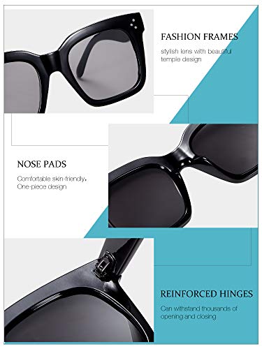 6 Pairs Oversized Sunglasses Vintage Retro Square Frame Sunglasses with Flat Lens and 3 Pieces Glass Cloths2