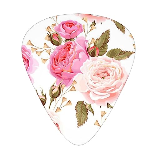 ピンクと白のバラ ギターピック Guitar Pick 12枚セット ティアドロップ型 エレキギター/アコースティックギター/クラシックギター/ベース等の練習に最適な12枚セット