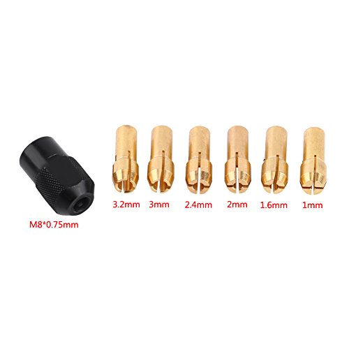Uxsiya 6pcs Collet Chuck Sleeves Grasp Capacity Range 1mm 3 . 2mm with M8*0 . 75 Cap Fits Rotary Tools ,1 Black Cap and 6 Sleeves of Different Size - Image 3