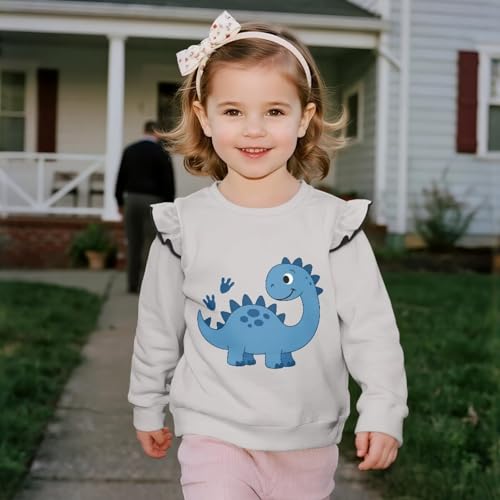 Girls Ruffle Long Sleeve Sweatshirt 1-8 Relaxed Crewneck Sweatshirts Versatile Tops Drop Shoulder Sweatshirts4