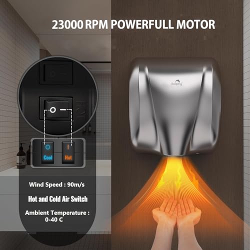 Image of Dolphy Automatic Hand Dryer for Bathroom | 304 Stainless Steel | Super High Speed for Fast Drying| Energy Efficient- 1800 W