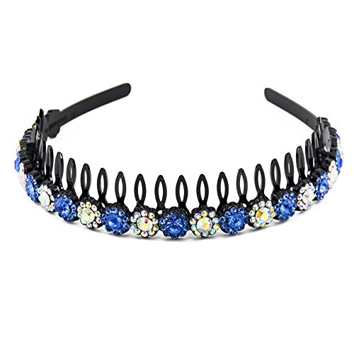 Yeshan Plastic Teeth Comb Headband,Rhinestone and Crystal Hairband Hair Hoop for Lady Girls Women,Blue