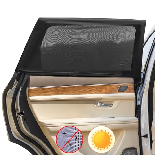 Car Rear Side Window Shades,2 Pack Stretchy Mesh Car Window Screen Sun Shades Mosquito Net Cover Fit for 96% Cars SUVs, Anti-Sun Glare, Reduce UV Rays,Privacy Protecstion