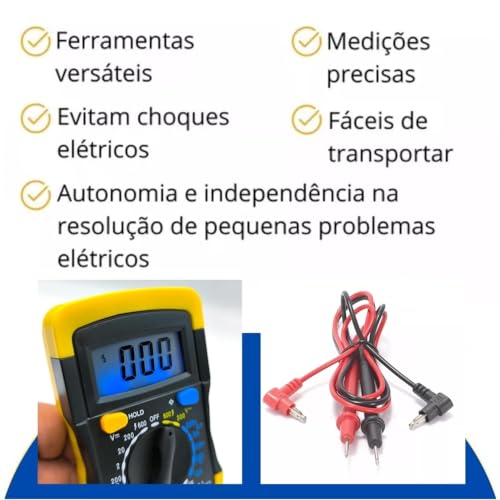 Multímetro Digital Profissional Alta Precisão Display Iluminado Aviso Sonoro CAT III 600V Corrente A