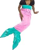 Silver Lilly Mermaid Tail Blanket Plush for Adults and Kids, Youth, Pink/Turquoise