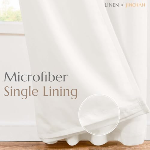 Image of jinchan Lined Linen Curtains Extra Wide Back Tab 100x90 Inch 1 Panel White