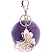 Yangver Pompon Balle Porte-clés Alliage Mode Papillon Pendentif avec Brillant Strass Charme Porte clé Peluche Sac Pendentif Voiture Accessoire Décoration (Violet Clair)
